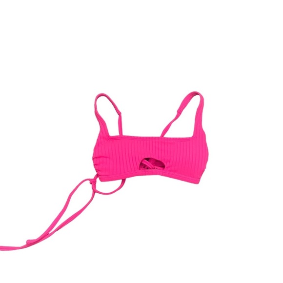 XHILARATION Bright Hot Pink Ribbed Square Neck Key Hole Cutout Summer Bikini Top - Picture 2 of 10